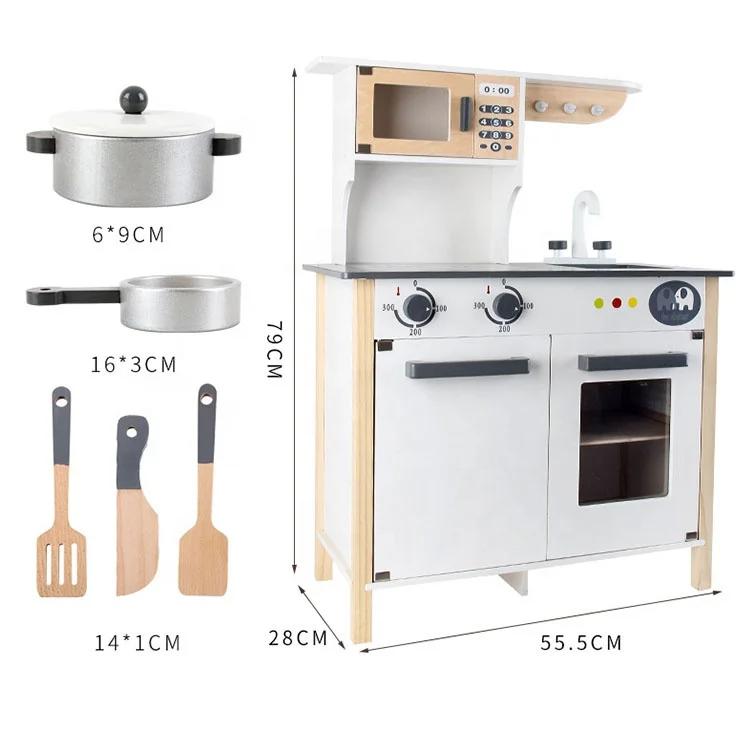 White child Big kitchen Child Simulation Cooking Pretend play Wooden Kitchen Set Toy