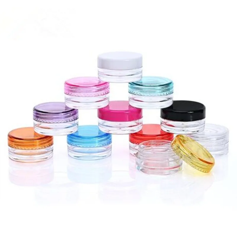 3ml clear plastic small jar nail art glitter powder 3 g pill jar with colorful caps