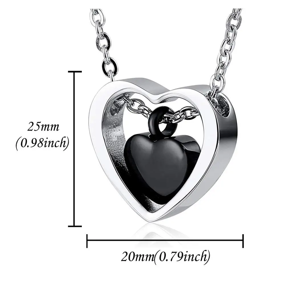 Cremation jewelry stainless steel heart-shaped bone ash jewelry double heart black pendant necklace bone ash souvenir pendant
