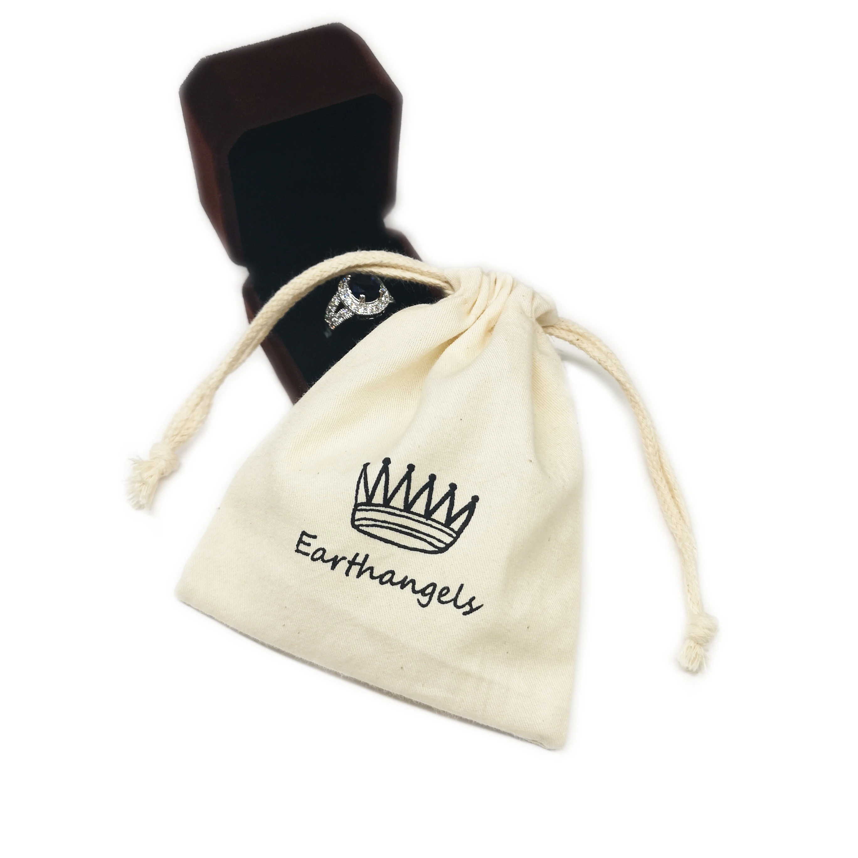 Custom Logo Printed Cotton Drawstring Pouch Bag for Jewelry Packaging