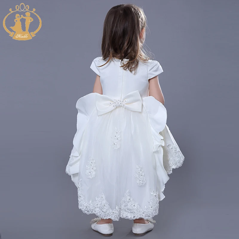 Nimble Beading Embroidered Baby Dresses Satin Long Tail Child Baby Dress Model For Party 1-4years Children Clothes Girls Dresses