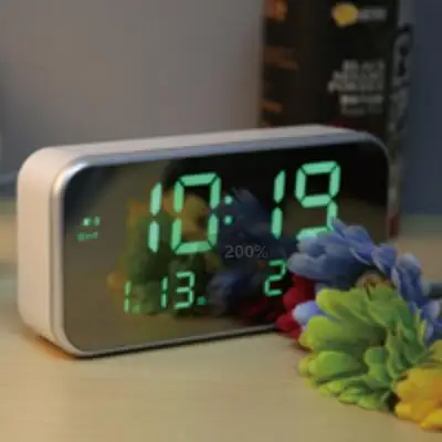 desktop mirror panel chord music alarm digital LED clock calendar