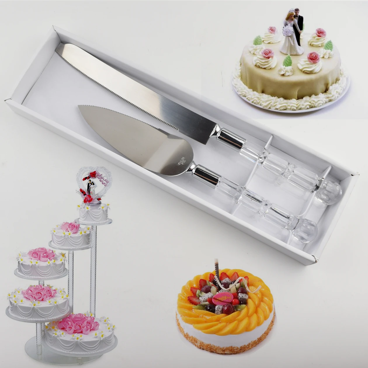 kitchen gadgets cake tools personalised stainless steel long birthday party wedding cake knife and server set