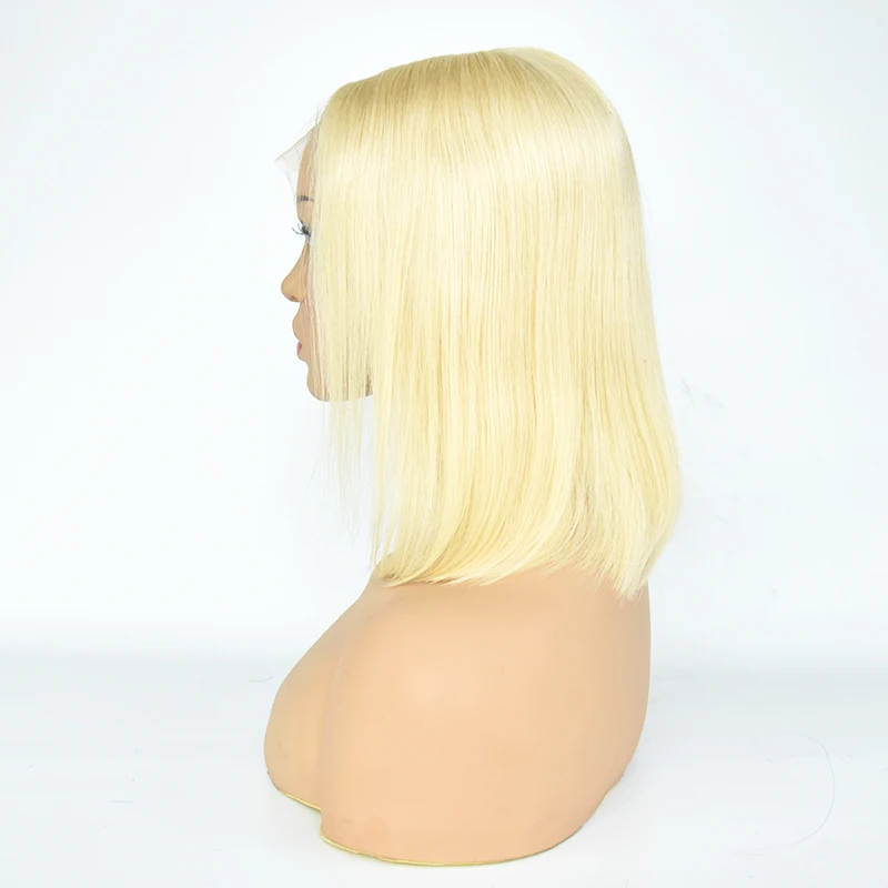 Luxury 613 straight full lace wig blonde bob wig 150% density 14inch indian human hair colored  wigs