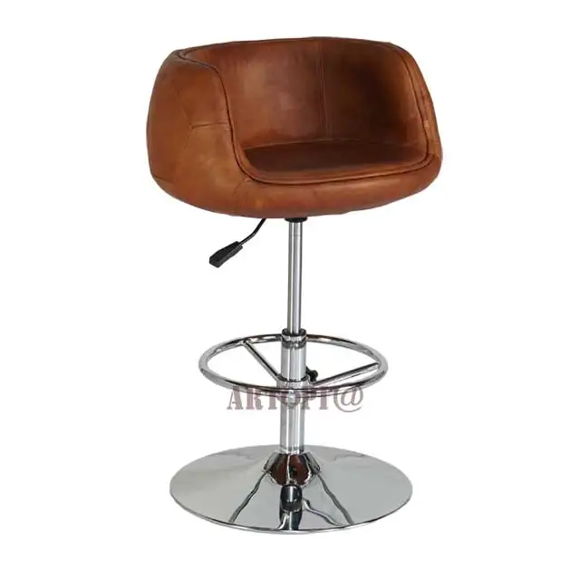 vintage industrial style top grain leather seat and metal high bar chair bar stool adjustable height bar chair stool furniture