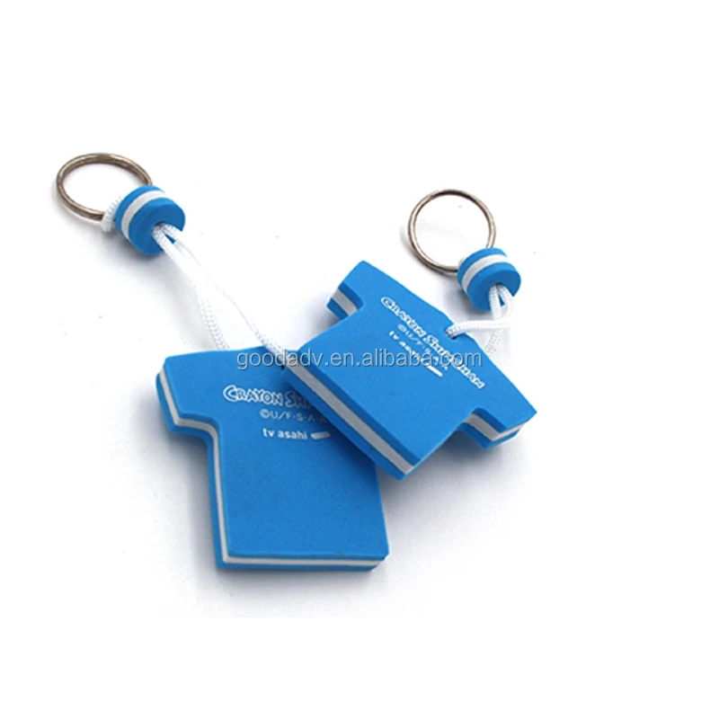 wholesale eco-friendly blue mini T-shirt keychains eva foam floating keychains eva foam keyring