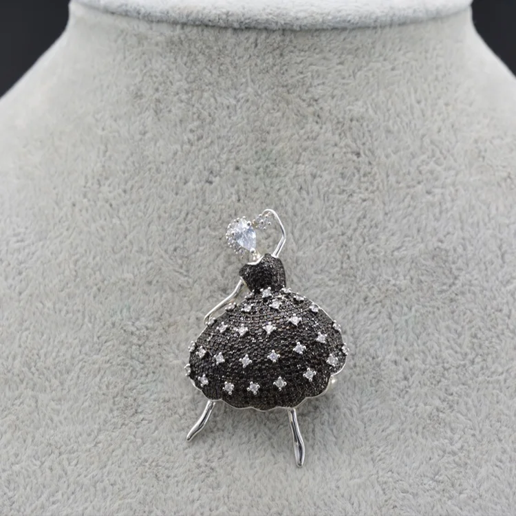 High Quality Cheap Pure Handmade Beautiful 925 Sterling silver Dance gracefully luxury brooch