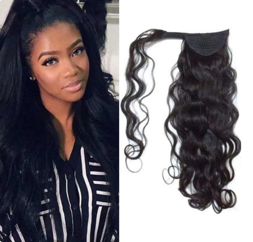 
Factory wholesale 22Inch 100% brazilian unprocessed hair extension body wave ponytail human hair extensions for black women 