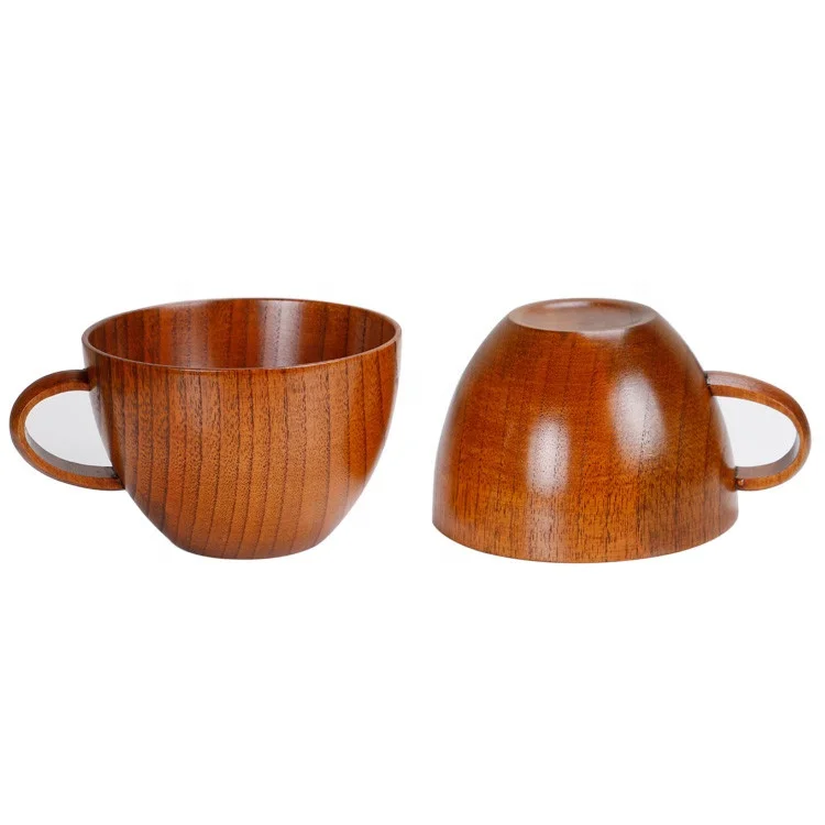 Hot Selling  Natural Jujube Big Coffee Mugs,Japanese Brown Wood Soup Bowls with Handle