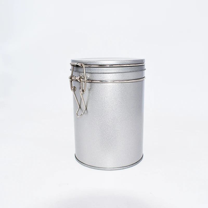 Round Hinged Metal Tin Can With Rubber Sealed Loop Lid