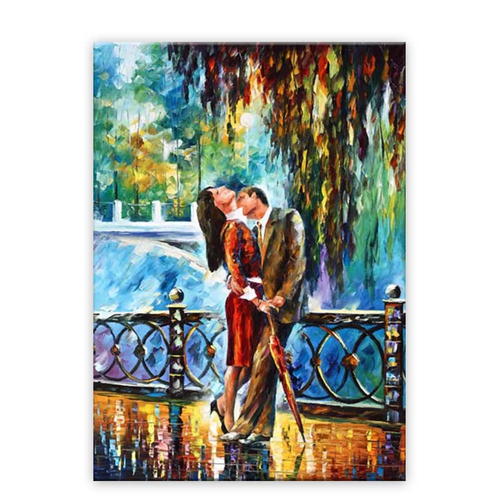 Lovers abstract handmade rain scenery couples abstract knife oil painting