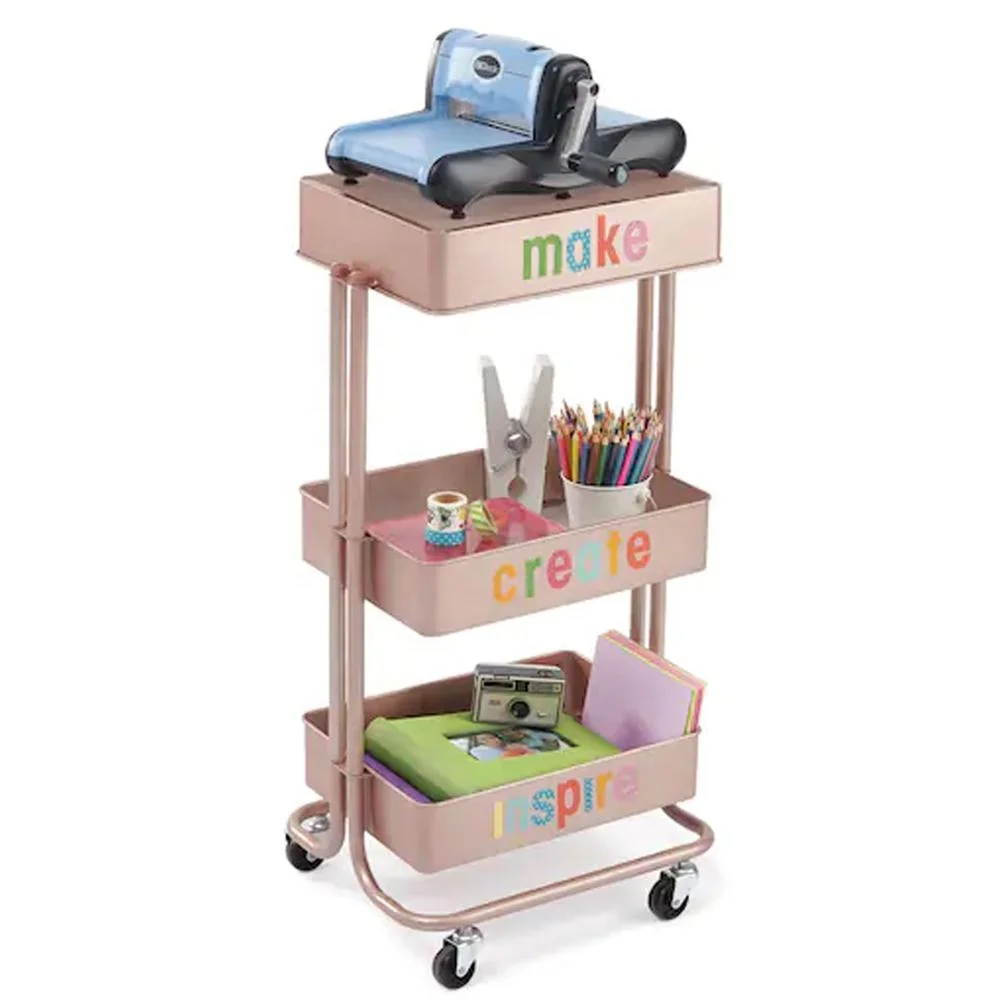 Metal stainless steel rolling storage organizer kitchen hand push  food utility trolley cart for 3 shelves