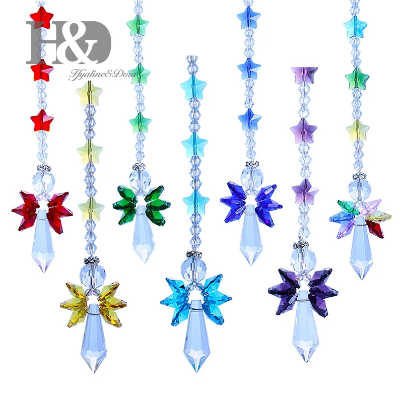 H&D Chakra Crystal Suncatcher Glass Guardian Angel Rainbow Maker Collection Suncather,Set of 7,Home Garden Hanging Decorative
