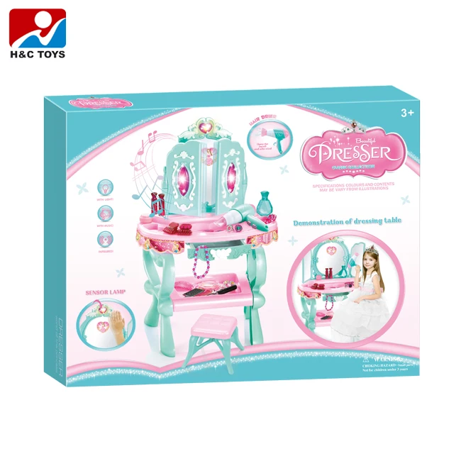 Girls plastic induction makeup desk set toy with light and music kids dressing table
