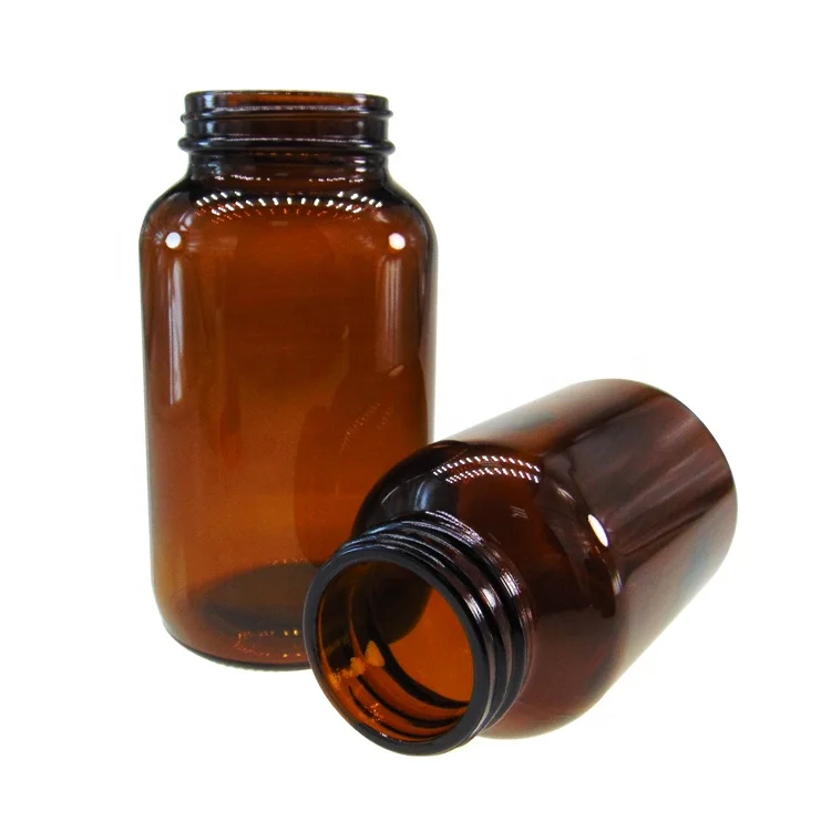 Custom 250ml Amber Tablet Packer Glass Bottle with Metal Lid for Tooth Powder