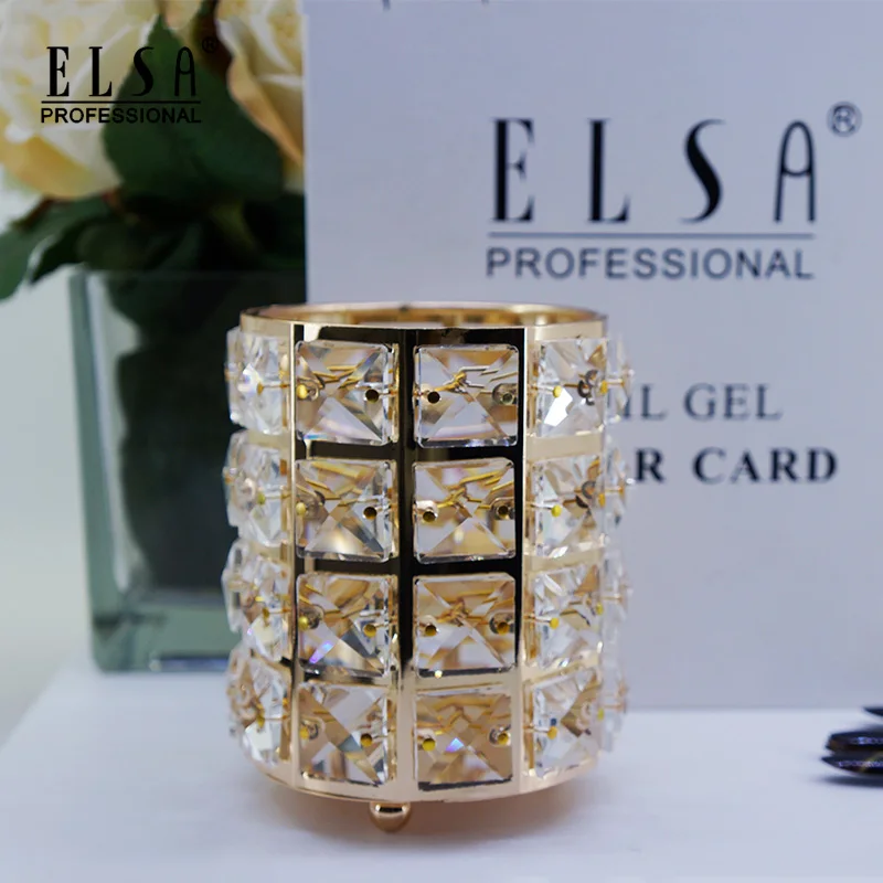 
European Metal Crystal Makeup Organizer Makeup Brush Desk Storage Box Dressing Table Pen Holder Storage Bucket Bathroom Decor 