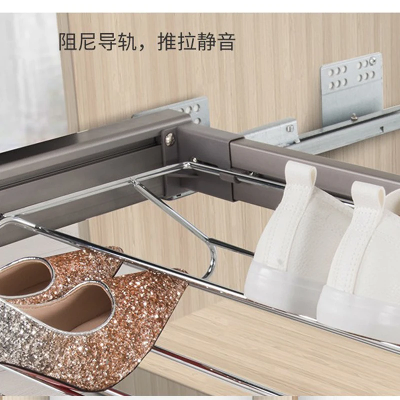 Cloakroom  Accessories Aluminum Frame Telescopic Wardrobe Push-pull Shoe Rack  With Slide Rails