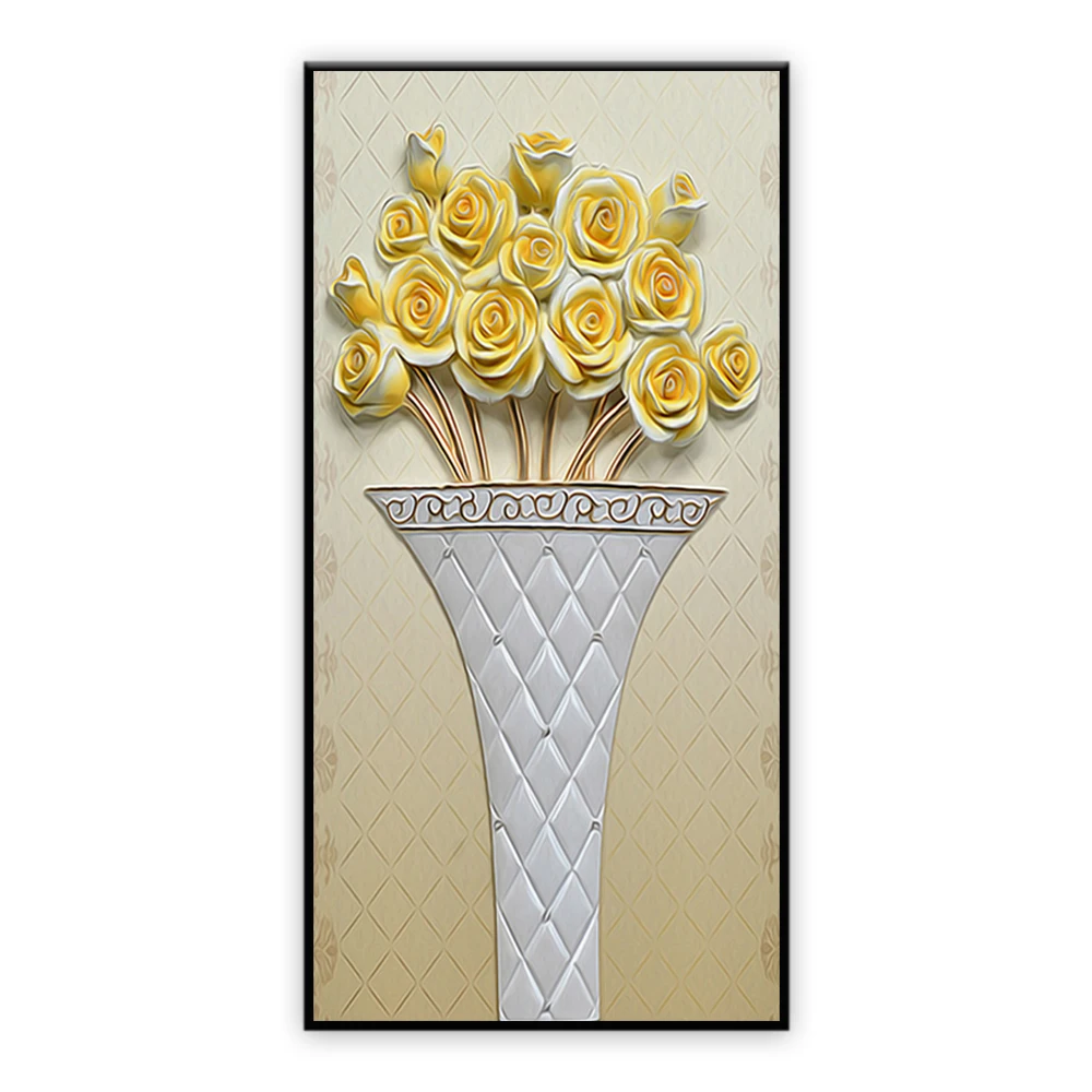 New design atrwork indoor decor gold flowers and vase 3d relief painting