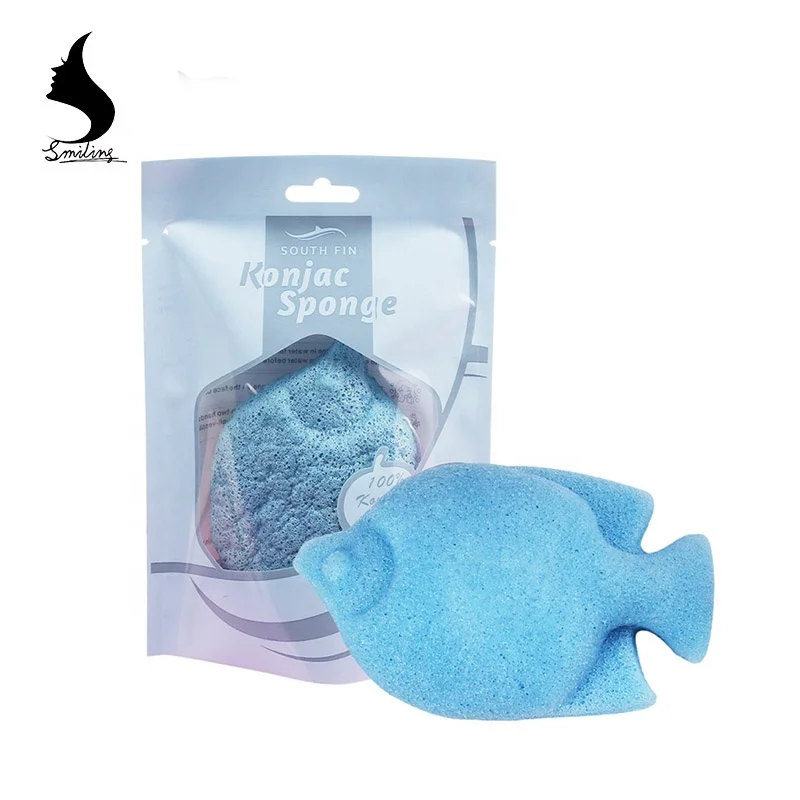 
100% Organic Nature Soft Body Shower Cleansing Scrubber Puff Cute Fish Shape Baby Use Konjac Sponge 