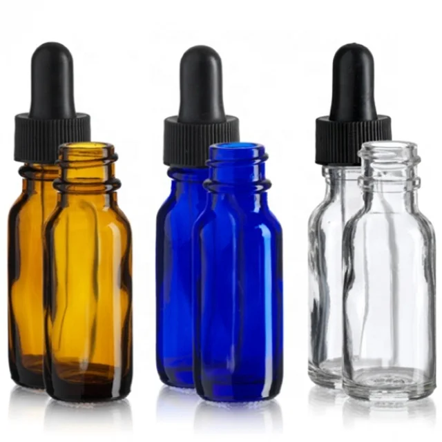 1/2 oz 1 oz amber blue clear boston round glass dropper bottle 15ml 30ml 60ml glass perfume bottles with dropper