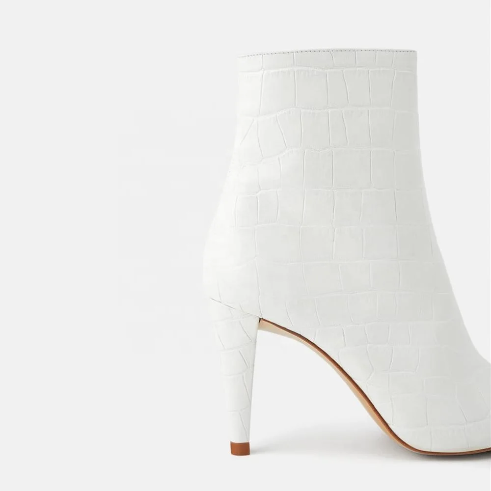 MANRINO-0251Handmade Wholesale Hotsale Plain White Color Women Slim Heel Croc Ankle Boots Shoe