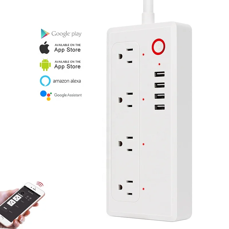  Защита от перегрузки 15 а 220 В умная розетка с Wi-Fi для США умный удлинитель дистанционным управлением и