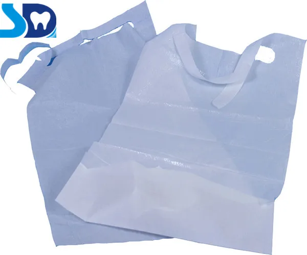 Disposable PE+Tissue Dental bibs with tie on in different size/color