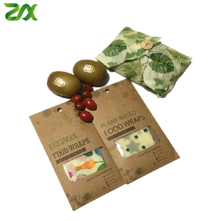 Sustainable Biodegradable Reusable Natural Organic Cotton Fabric Beeswax Food Wraps for Sandwich Lunch Pack