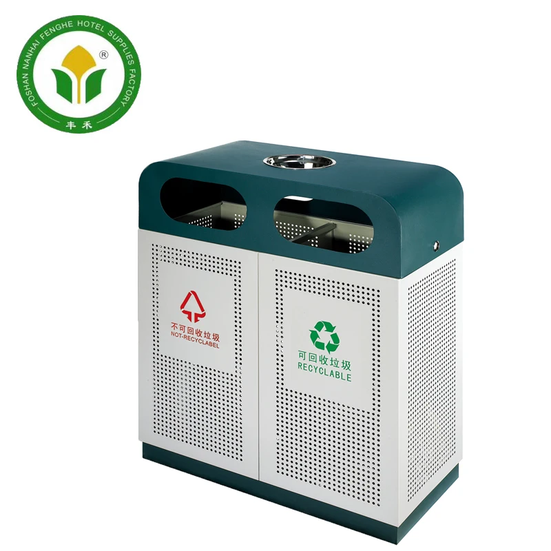 Outside green recycling iron container garbage bin waste bin trash bin