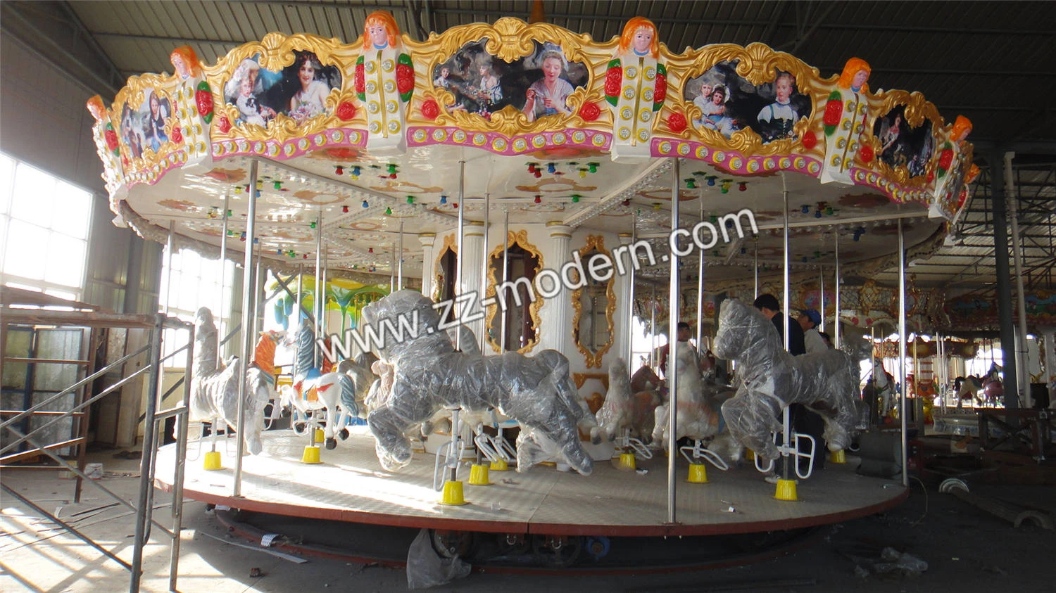 Mini carousel hors amus ride amusement used playground merry go round for sale