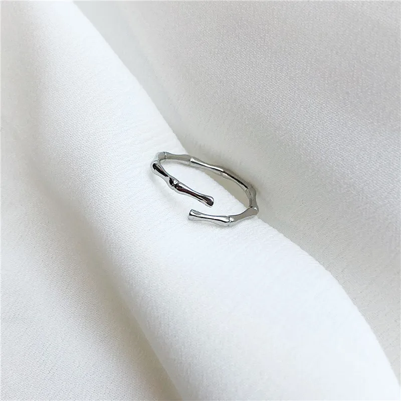 open adjustable boho bamboo ring silver bamboo band thumb minimalist gift ring stackable midi everyday dainty cute simple ring