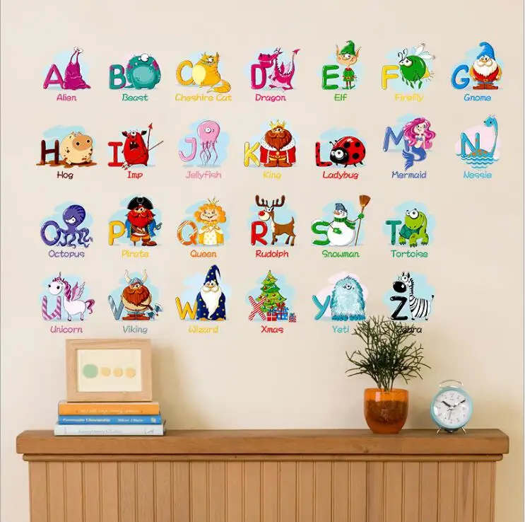 Myway Hot Sales Educational ABC Alphabet Baby Room Decoration Animals Wall Stickers