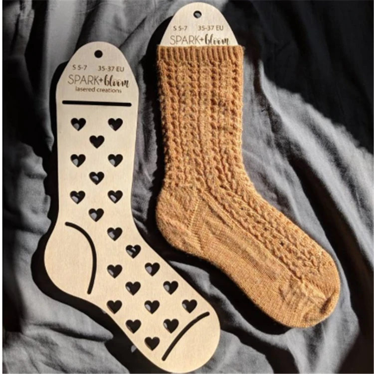 Customize Laser cut Wooden Geometric Lattice Sock Blocker for Womens Hand Knit Socks