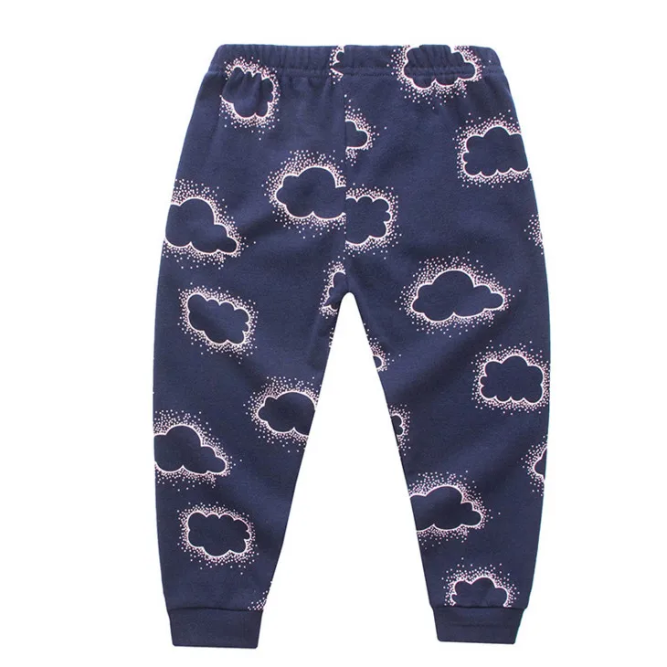 children wear 2pcs set Lovely pink tops and dark blue pants print cloud pattern Baby soft fabric sleepwear