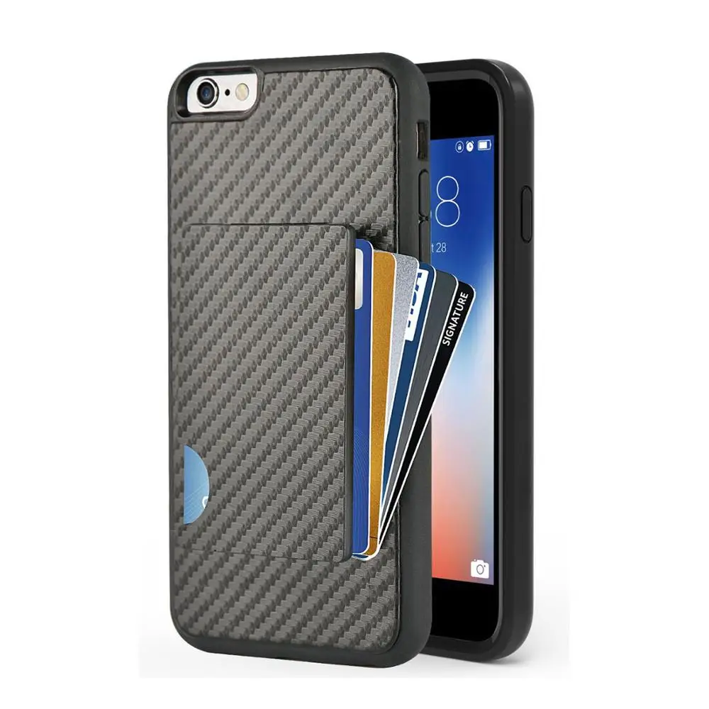 
Phone Card Holder Case, Credit Card Case Grip Cover with Carbon Fiber Design Slim Wallet Protective Case 