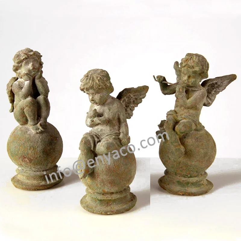 Wholesale Metal Set/3 Iron Home and Garden Aged Color Large Cherub Fairy Decoration Christmas Angel Figurines Statue Ornaments