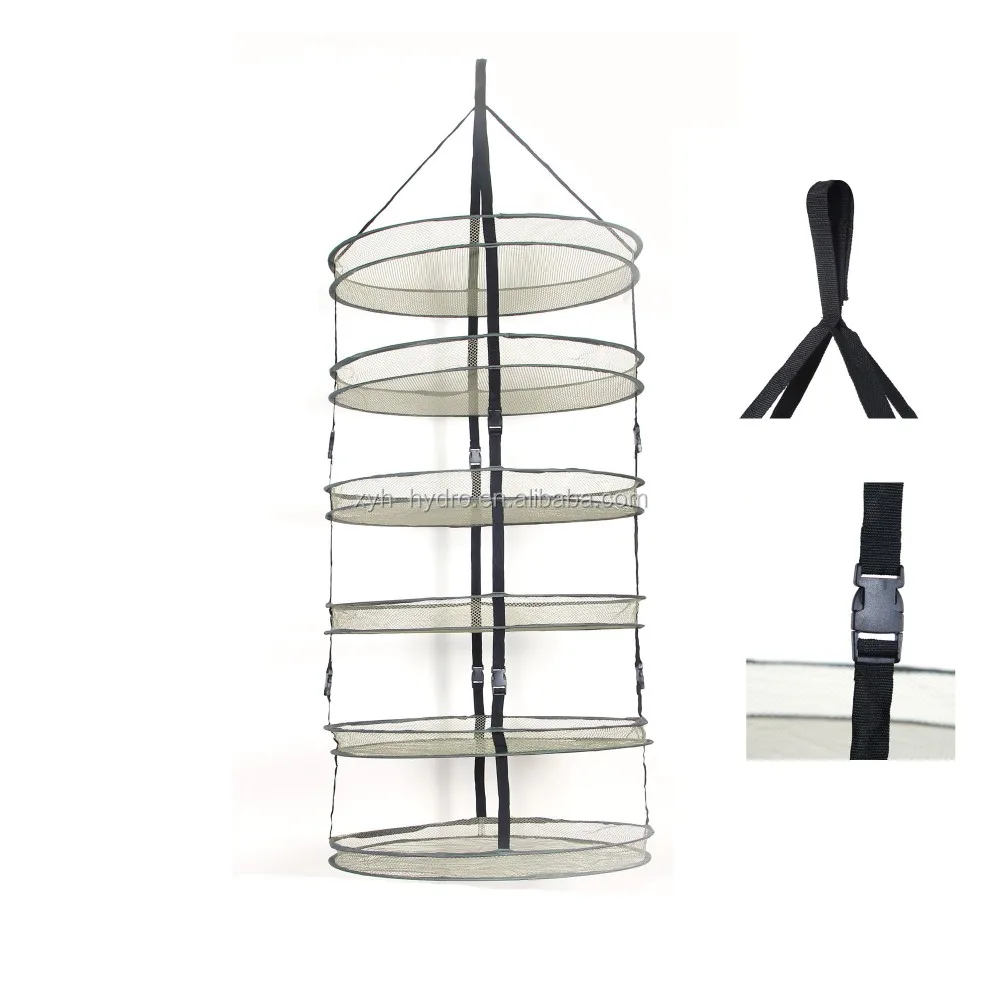 6 Layers Steel Rings Foldable Heavy Duty Hanging Dryer Rack, Collapsible Mesh Hydroponic Drying Rack Net
