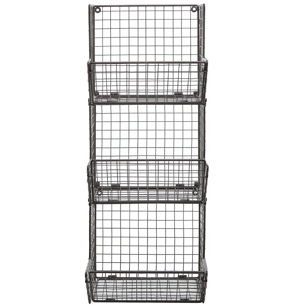 
Black 3 tier 4 tier wrought metal iron wire 2 tier collapsible wall hanging fruit basket 