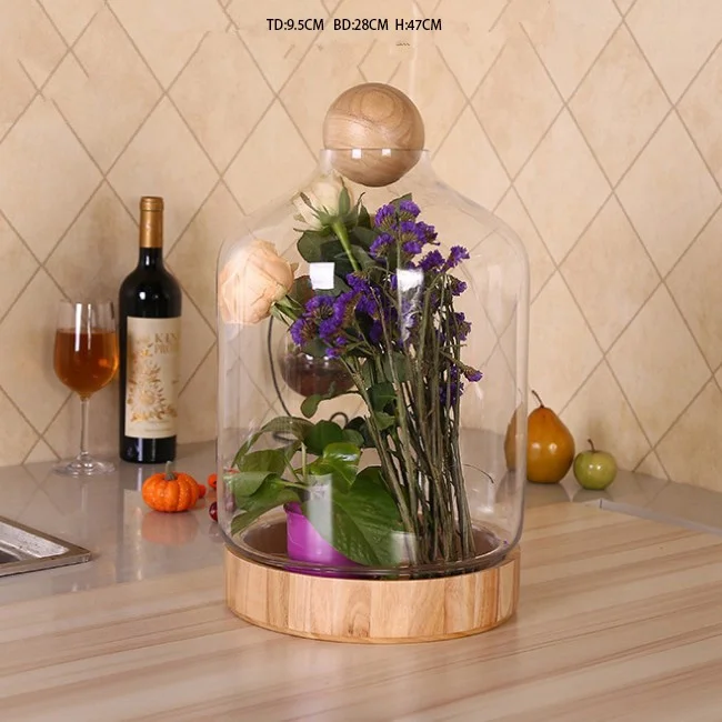 handmade new clear Chinese cloche glass dome with wooden base