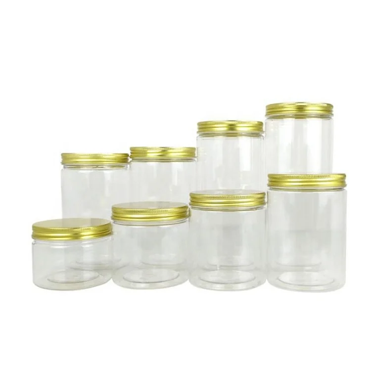 Manufacturer PET Clear Empty Plastic Jar With Aluminum/Plastic Lids