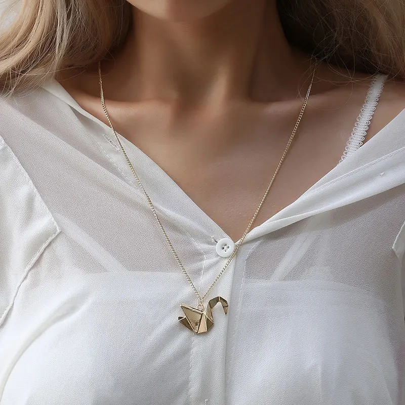 Hollow out paper cranes peace doves origami doves long animal necklace birds pendant necklace