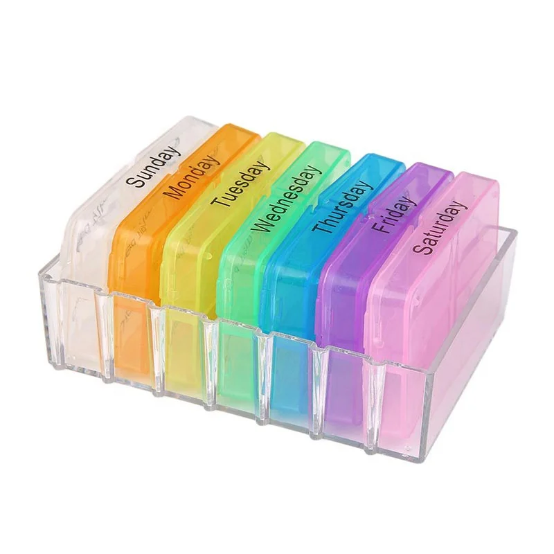New design 7 days plastic weekly pill box,pill case,vitamin box with pill cutter