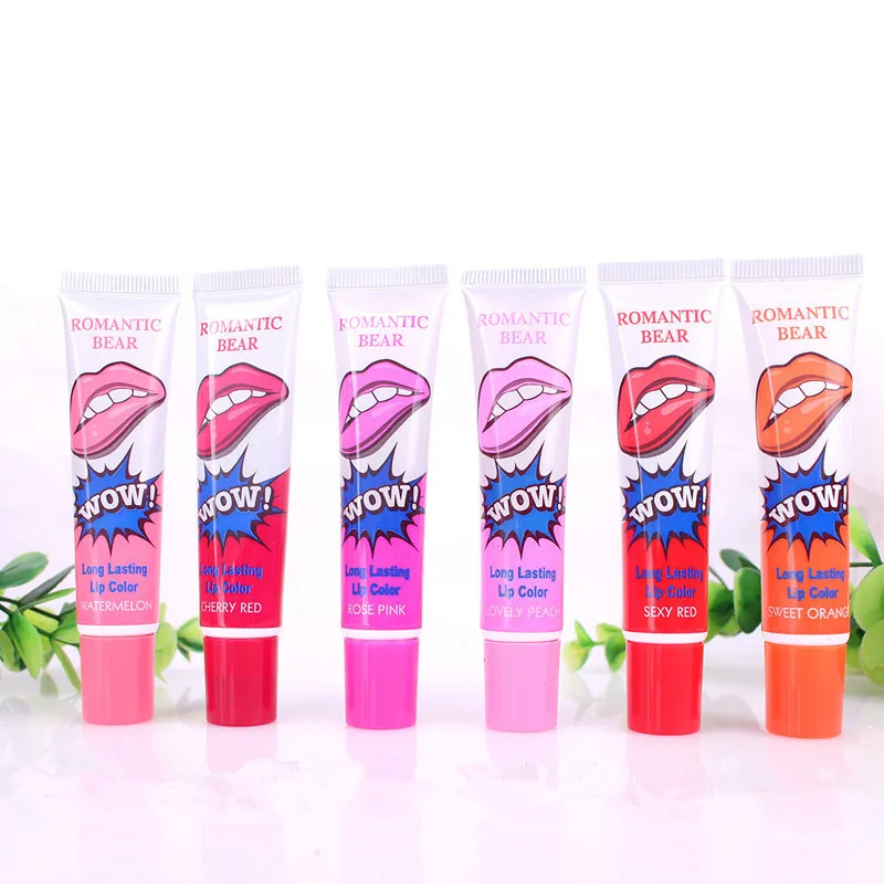Melason Wholesale 6 Colors Wow Romantic Bear Peel Off Lipstick Gloss Waterproof Matte Lip gloss Hotsell Cosmetics
