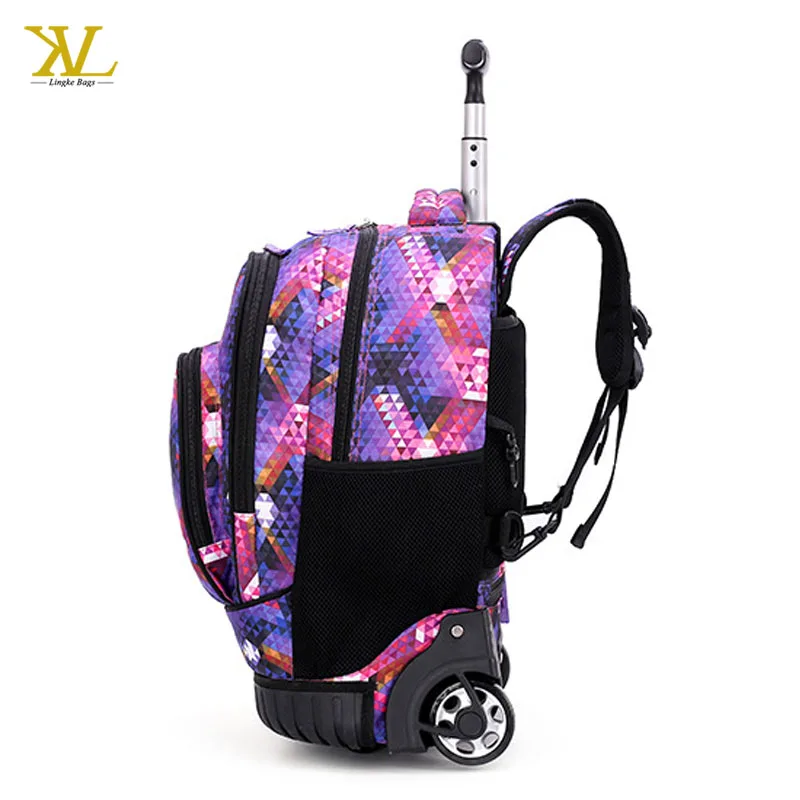 High Quality Durable Allover printed Trolley School Bag With  Single Aluminum , School Trolley Backpack