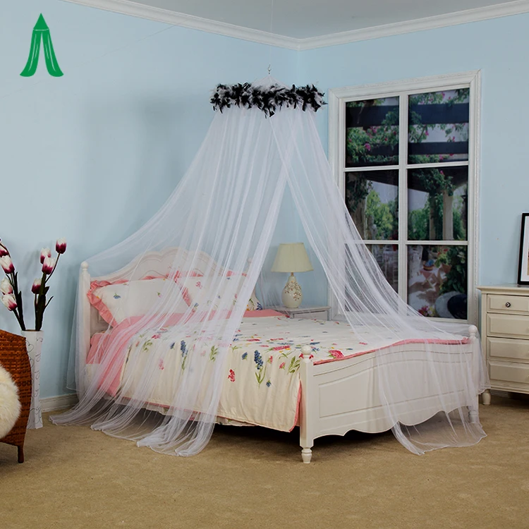 Large Hanging Black Feather Top Cover Mosquito Nets for Double Bed