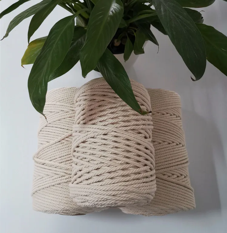 Amazon top seller 2019 natural 4mm twisted high quality 100% cotton macrame cord  200m