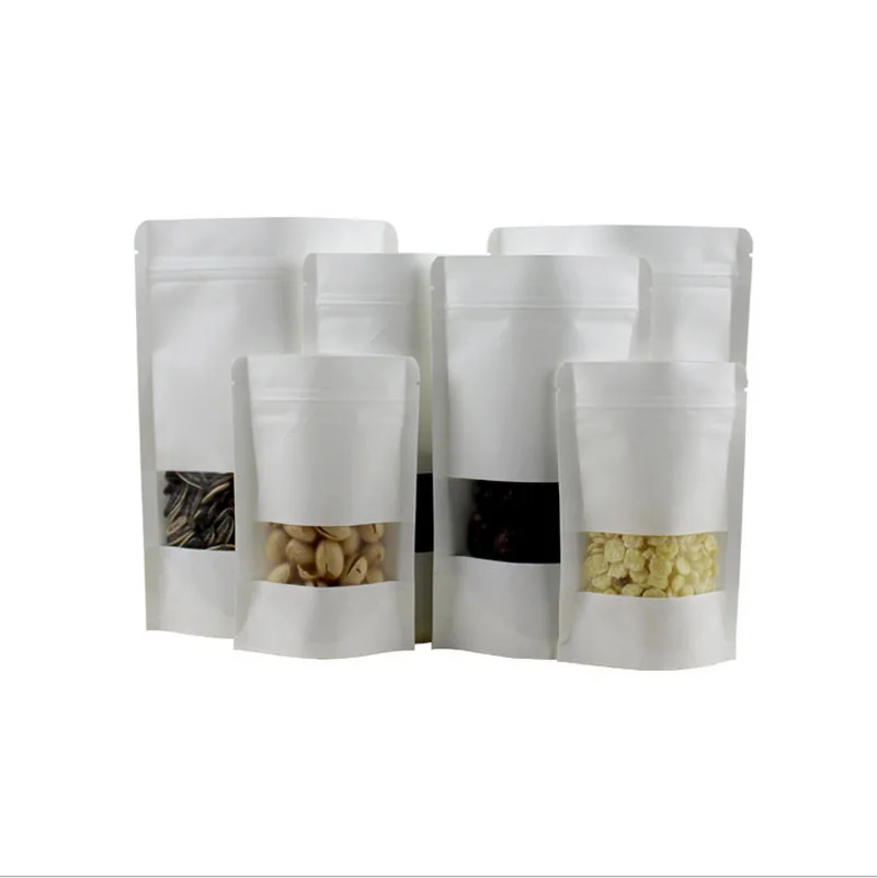 Yiwu Biodegradable Brown and white Kraft Paper Food Bag Stand Up Pouch Kraft Paper Doypack For Tea