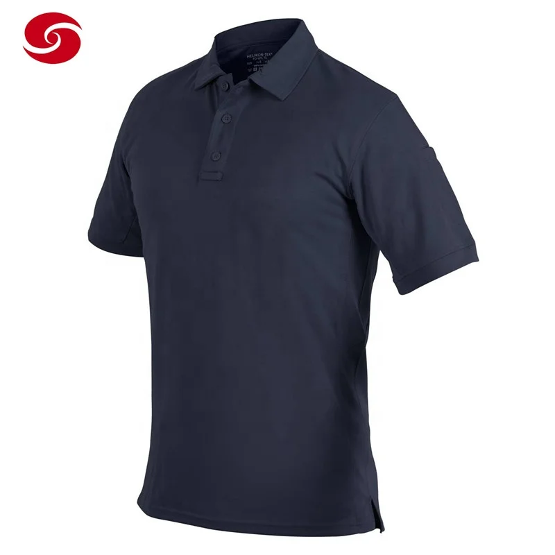 Polo Shirt 100% Polyester Custom Tactical T-shirt Men Stand Short Sleeve Casual OEM Service Woven Adults Print Autumn Plain Dyed