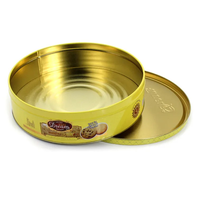 Jutien Custom Printed Large Round Metal Cookie Biscuit Food Tin Packaging Box