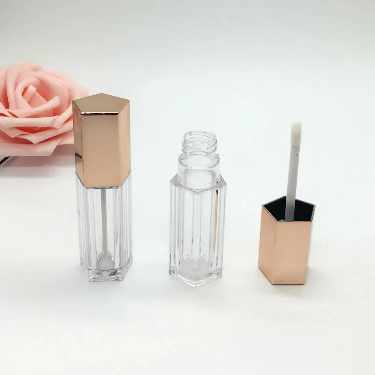 4ml rose gold pink custom luxury diamond unique empty lip gloss bottle lipgloss tubes packaging containers with brush wands